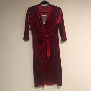 Red velvet wrap dress